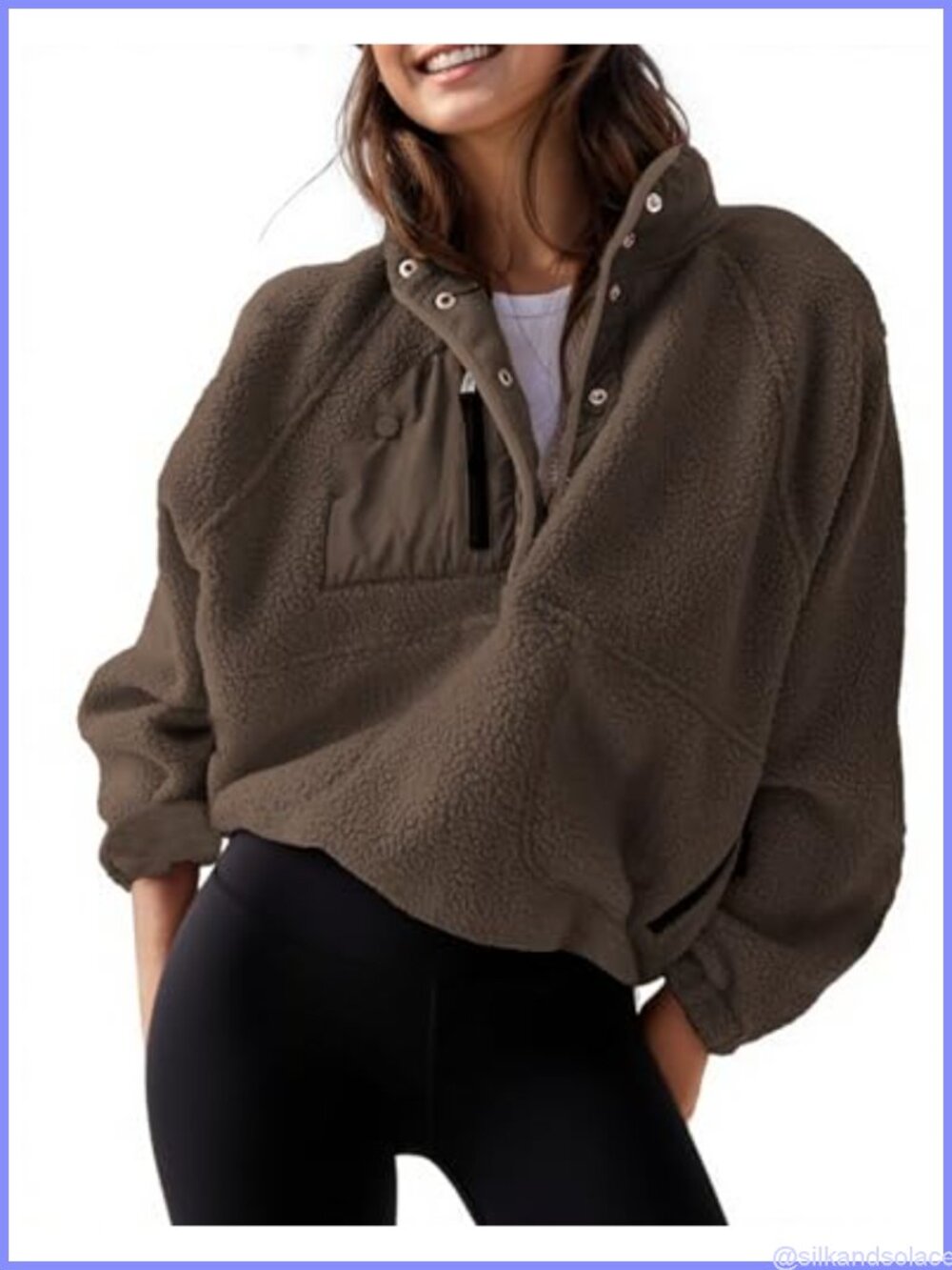 Lightweight Fleece Pullover Jacket Cropped Sherpa Sweatshirt Coat with Pockets